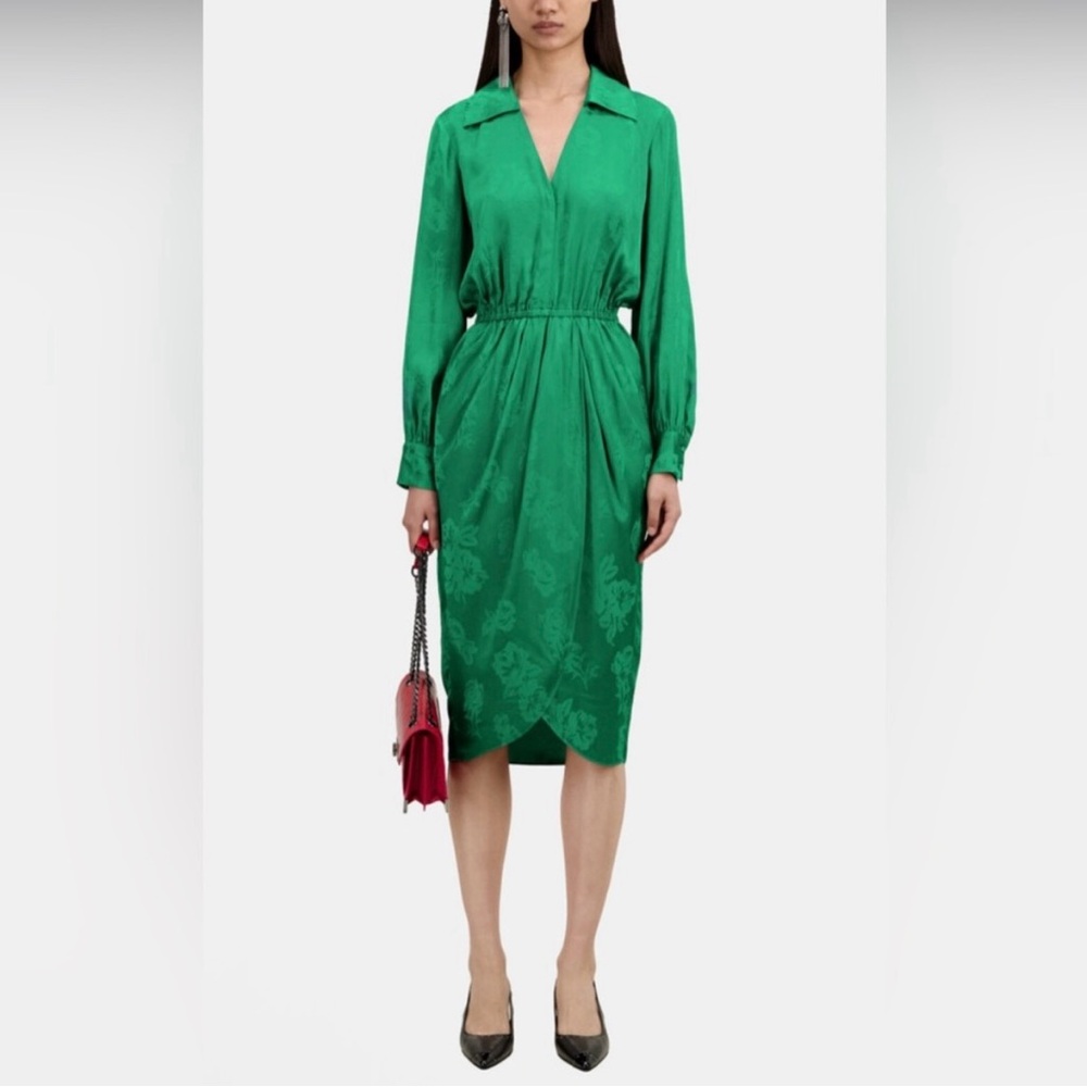 THE KOOPLES Long Sleeve Midi Dark Green Jade Dress Women's Size 1 / Small✨NWT